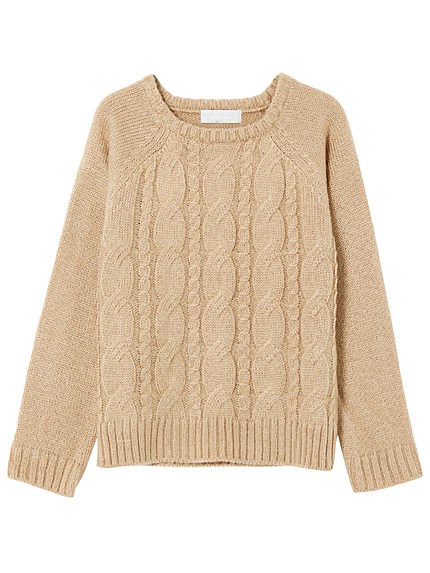 【Ｗ】ケーブルクルーネックニット