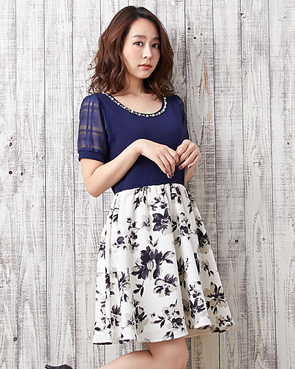 花柄スカートドッキング/ワンピース