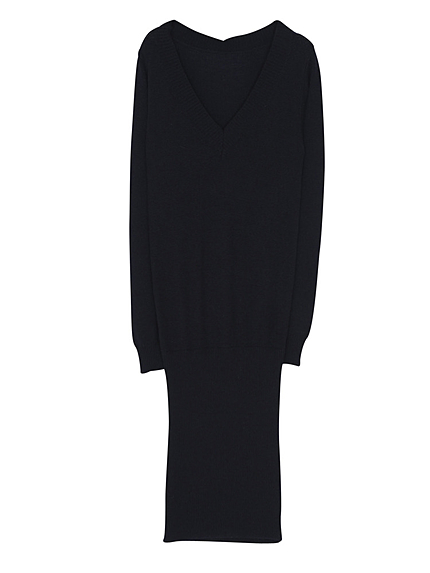 Vネックタイトニットワンピース