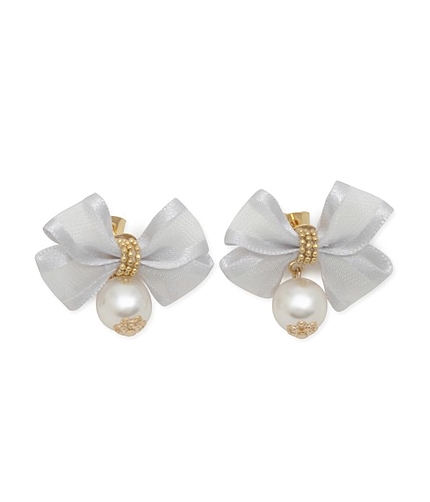 シアーリボン/パールトップピアス