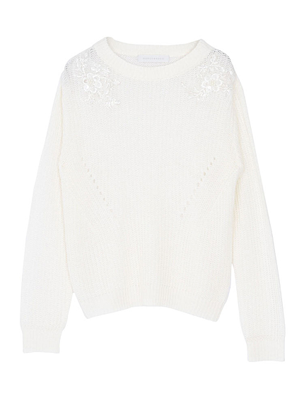 【DUO】 レースモチーフ付ミドルニット