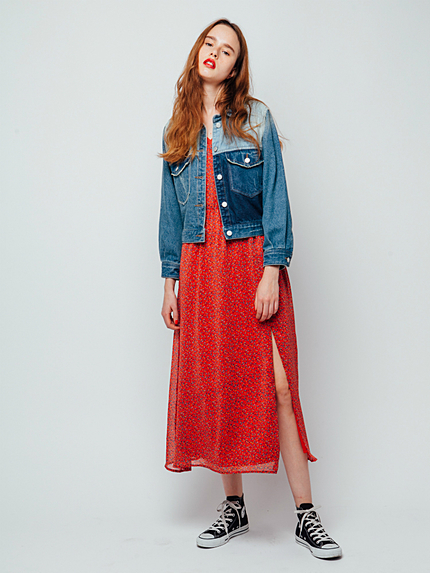 花柄スリットワンピース