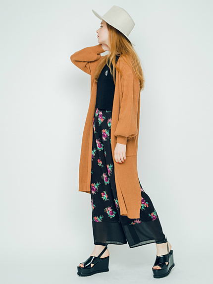 袖ボリュームロングカーデ