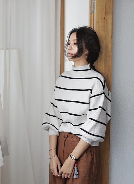ボトルネックボーダーニットプルオーバー・全2色・b18020