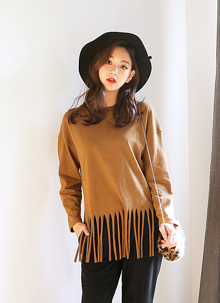 フリンジヘムコットンTシャツ・全3色・b45589