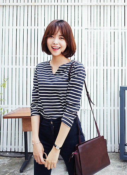 ポイントVネックボーダートップス・全3色・e45163