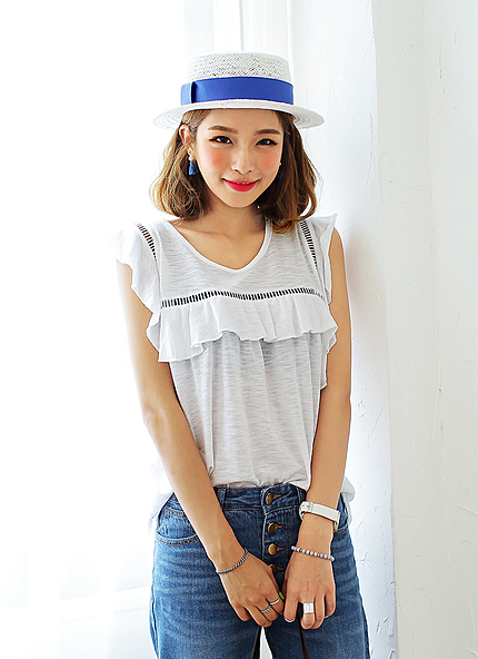 スクエアフリルブラウス・全2色・b45057