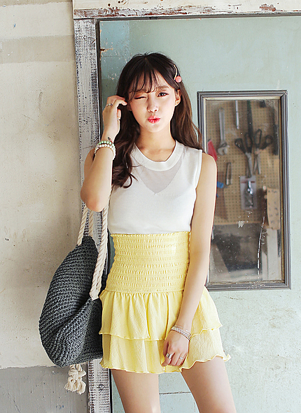 Vネック切替シースルーノースリーブニット・全5色・b44341