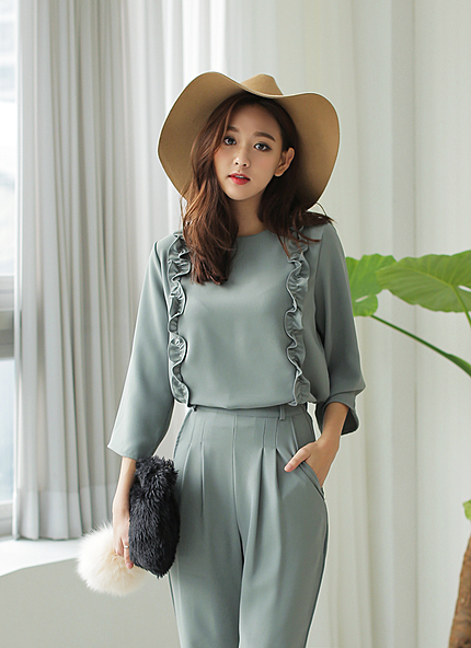 サイドフリルとろみブラウス・全3色・e45229