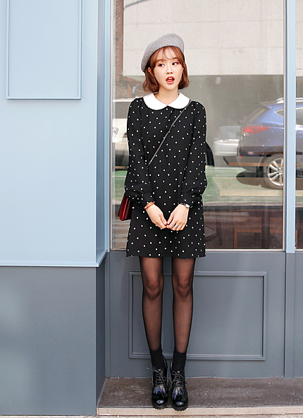 丸襟ドットシフォンワンピース・全2色・t45255