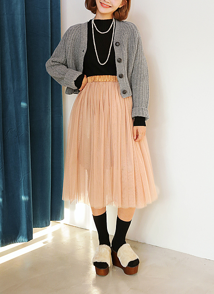 ひざ丈チュールスカート・全4色・b45583