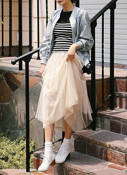 ウエストゴムミモレチュールスカート・全3色・e45194