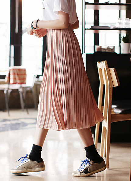 ウエストゴムロングプリーツスカート・全5色・b16980