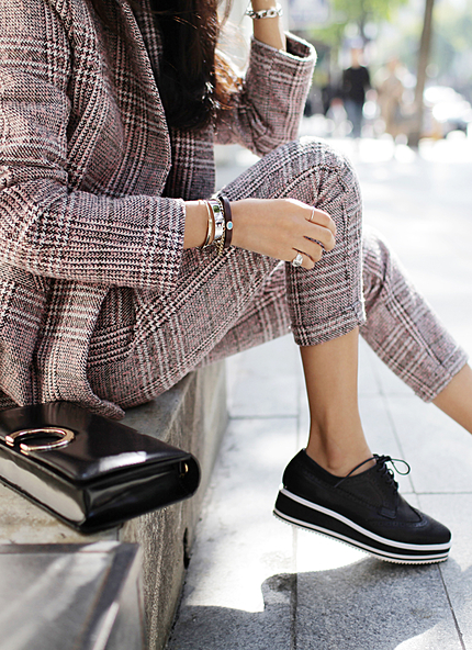 グレンチェックハイウエストスリムスラックス・全2色・45360