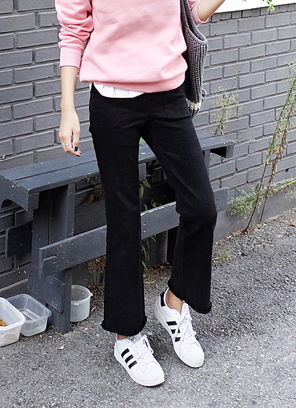 ハイウエスト切りっぱなしブーツカット・全2色・t43112