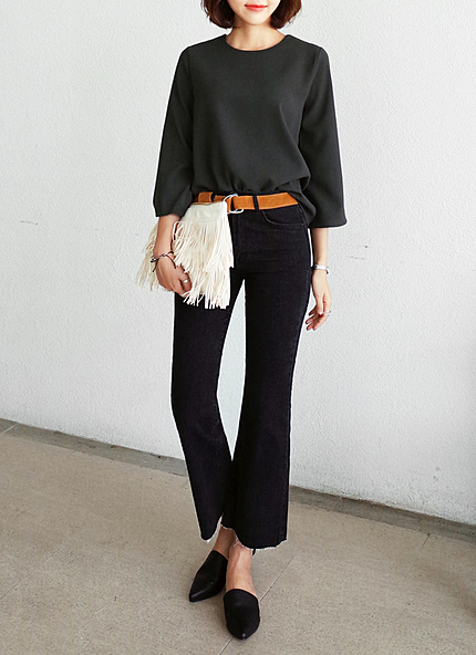 ハイウエストブーツカットブラックデニムパンツ・全1色・t45157