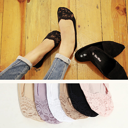 すべり止めシリコン付フェミニンレースフットカバー・全6色・d39035
