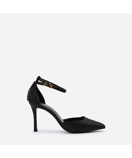 サテンアンクルストラップヒールパンプス / SATIN ANKLE STRAP HEELS