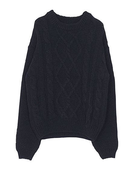 クルーネックケーブルニットTOPS