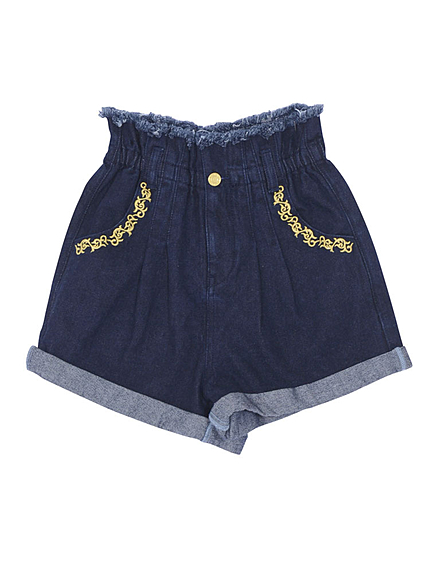 エンブロイダリータックデニムショートパンツ