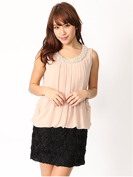 ビジュー調3Dローズ切替ドレス