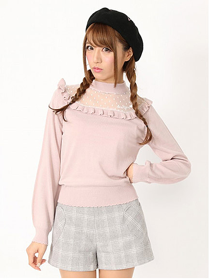 ドットチュール切替フリルトップス