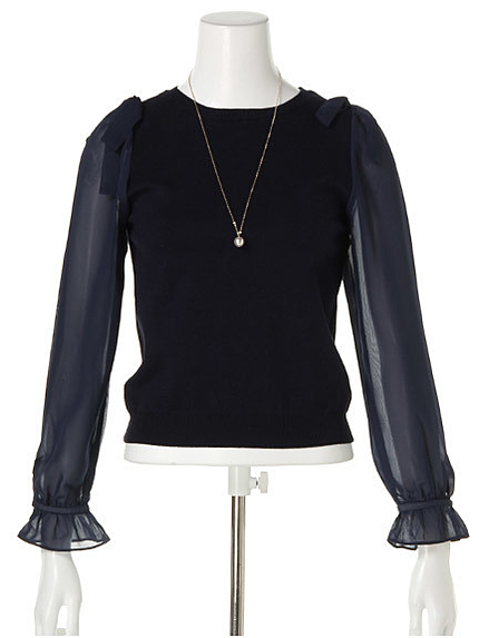 【Arpege story限定】ネックレス付袖シフォンニット