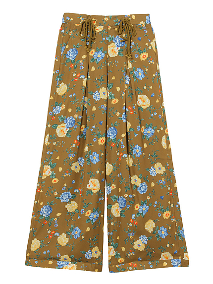 70’Sレトロ花柄ワイドパンツ