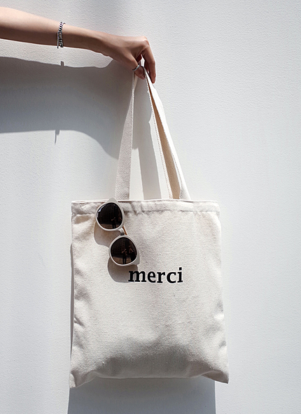merci ロゴライトベージュエコバッグ・全1色・t44877