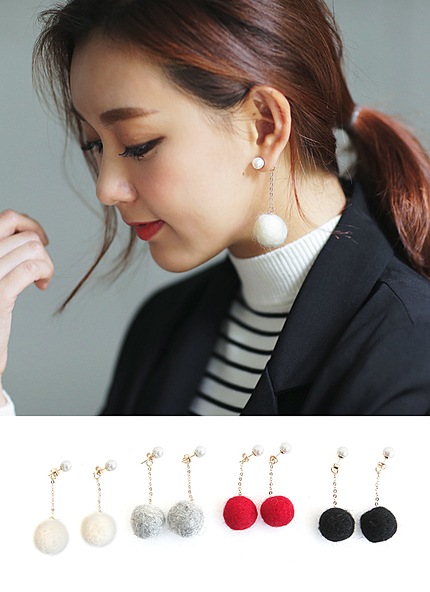 羊毛フェルトプチボールチェーンピアス・全4色・d45431