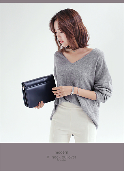 深Vネックフレアシルエットニットプルオーバー・全3色・b45484