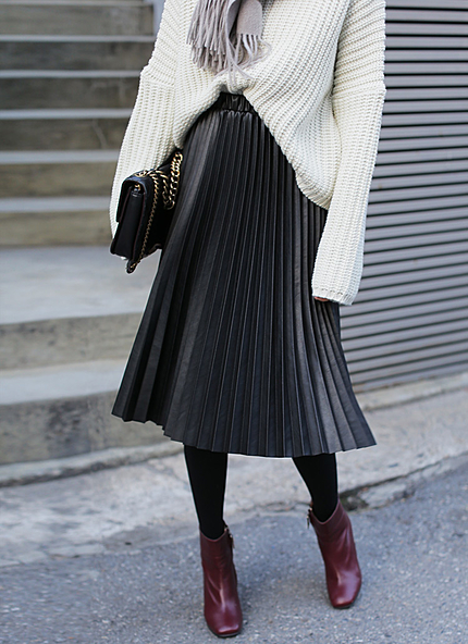 レザー調ウエストゴムプリーツスカート・全2色・t45514