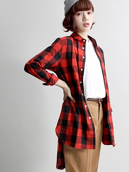 WEGO/チェックロングシャツ