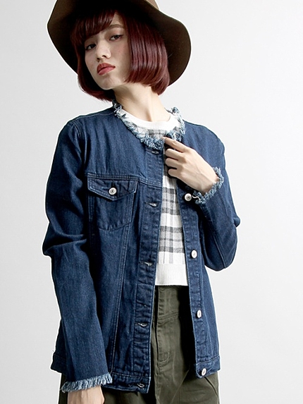 WEGO/ノーカラーデニムジャケット