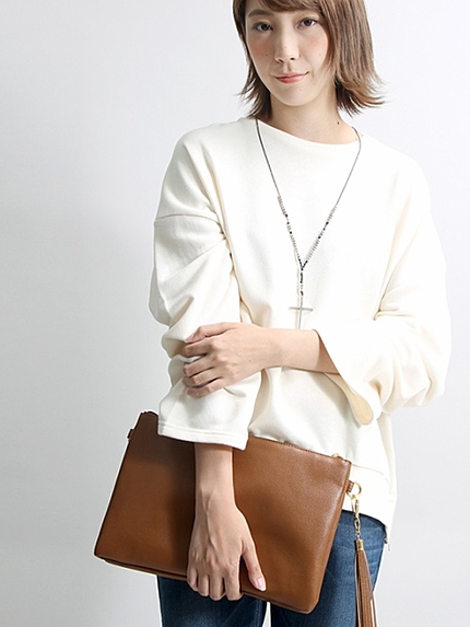 WEGO/タッセル付き無地ダブルクラッチバッグ