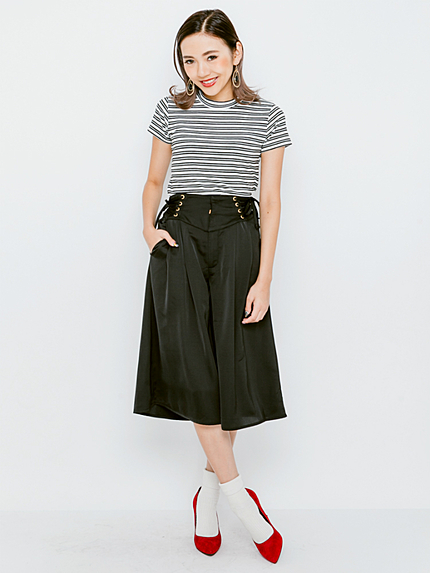 レースアップワイドミディPT