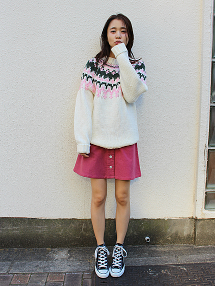 ウール混球芯柄ニット