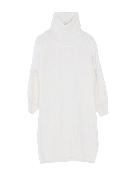 【sc】ショルダーシアーオフタートルニットワンピース