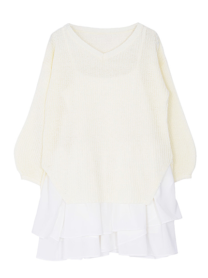 【se】Ｖネックレイヤードニットコンビワンヒ