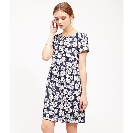 【WEB限定40サイズ】花柄半袖タックコクーンワンピース