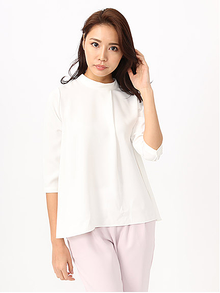 スタンドカラー後ZIPブラウス