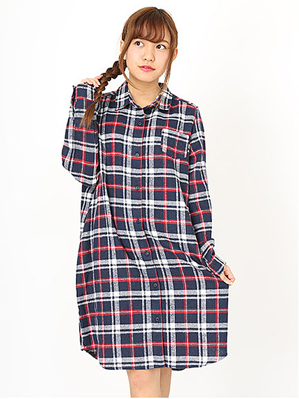 チェック柄シャツワンピ