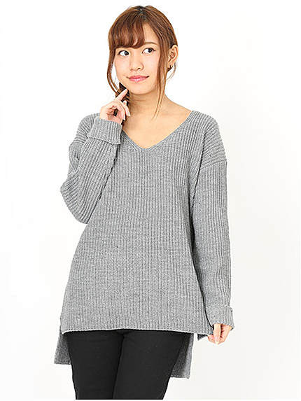 バックロング畦編みゆるニット