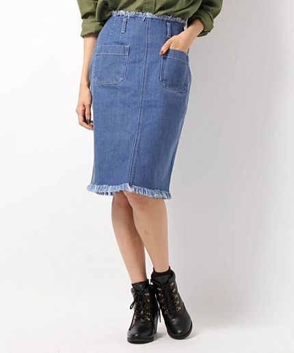 【3/4ヒルナンデス放映アイテム】フリンジデニムタイトスカート