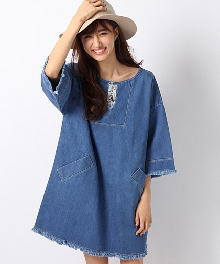 デニムフリンジワンピース