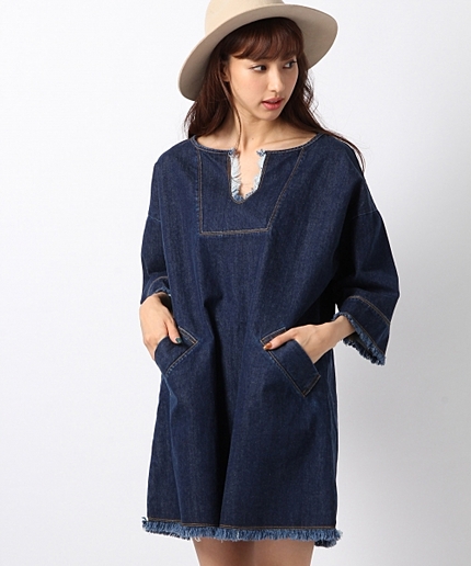 デニムフリンジワンピース