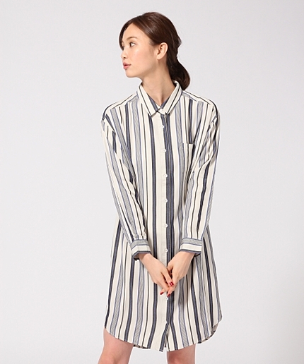 レーヨンガラシャツワンピース長袖