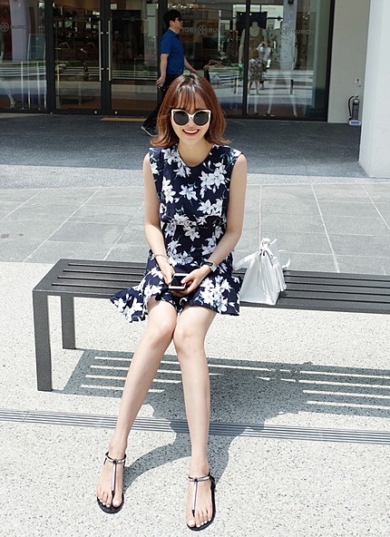 リリープリントフレアノースリーブワンピース・全3色・t44955