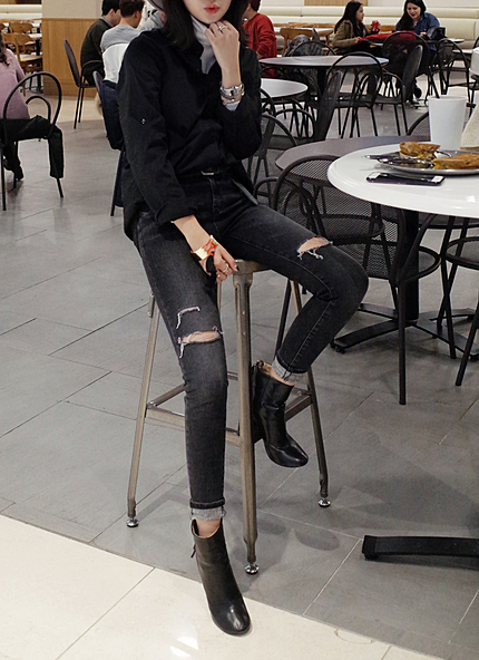 ダメージディテール裏起毛デニムスキニーパンツ・全1色・t43445