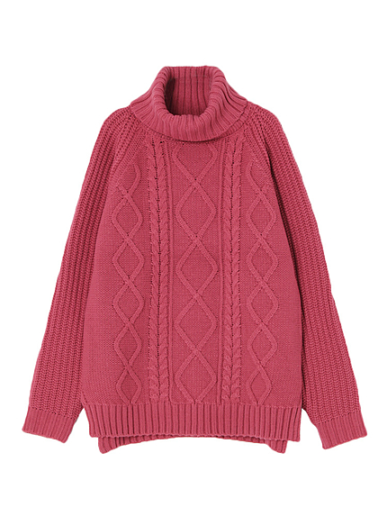 ケーブルタートルニット